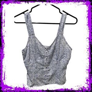 Sienna Sky Crop Tank Top, Women Size Medium, Blue White, Ruched, Summer